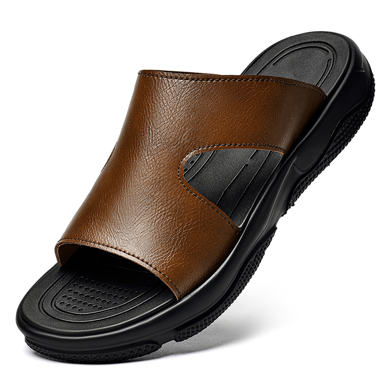 Leather Work Flats - صنادل جلدية للرجال بنعل سميك مضاد