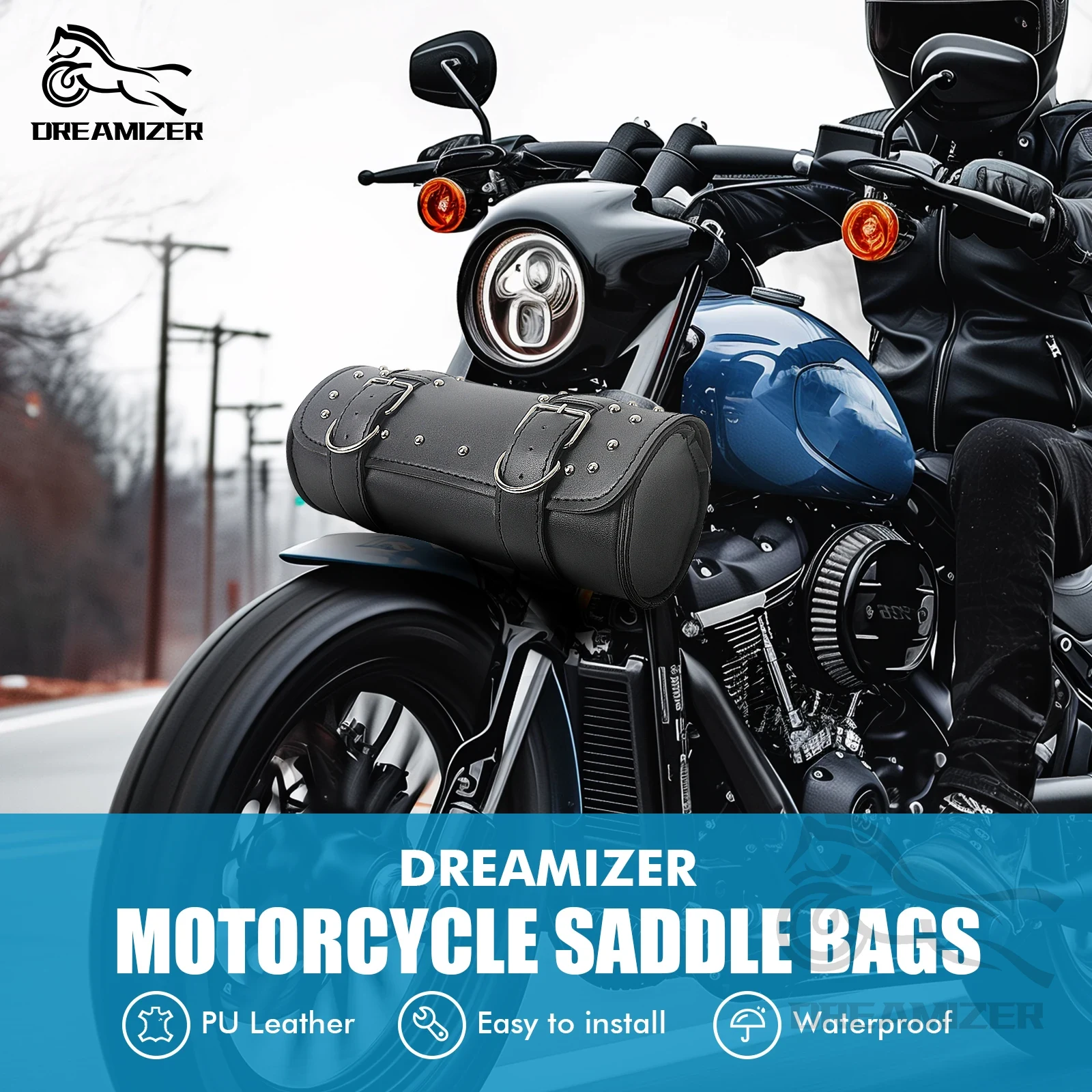 Leatherwork Pony - حقيبة أدوات للشوكة الأمامية للدراجات النارية،