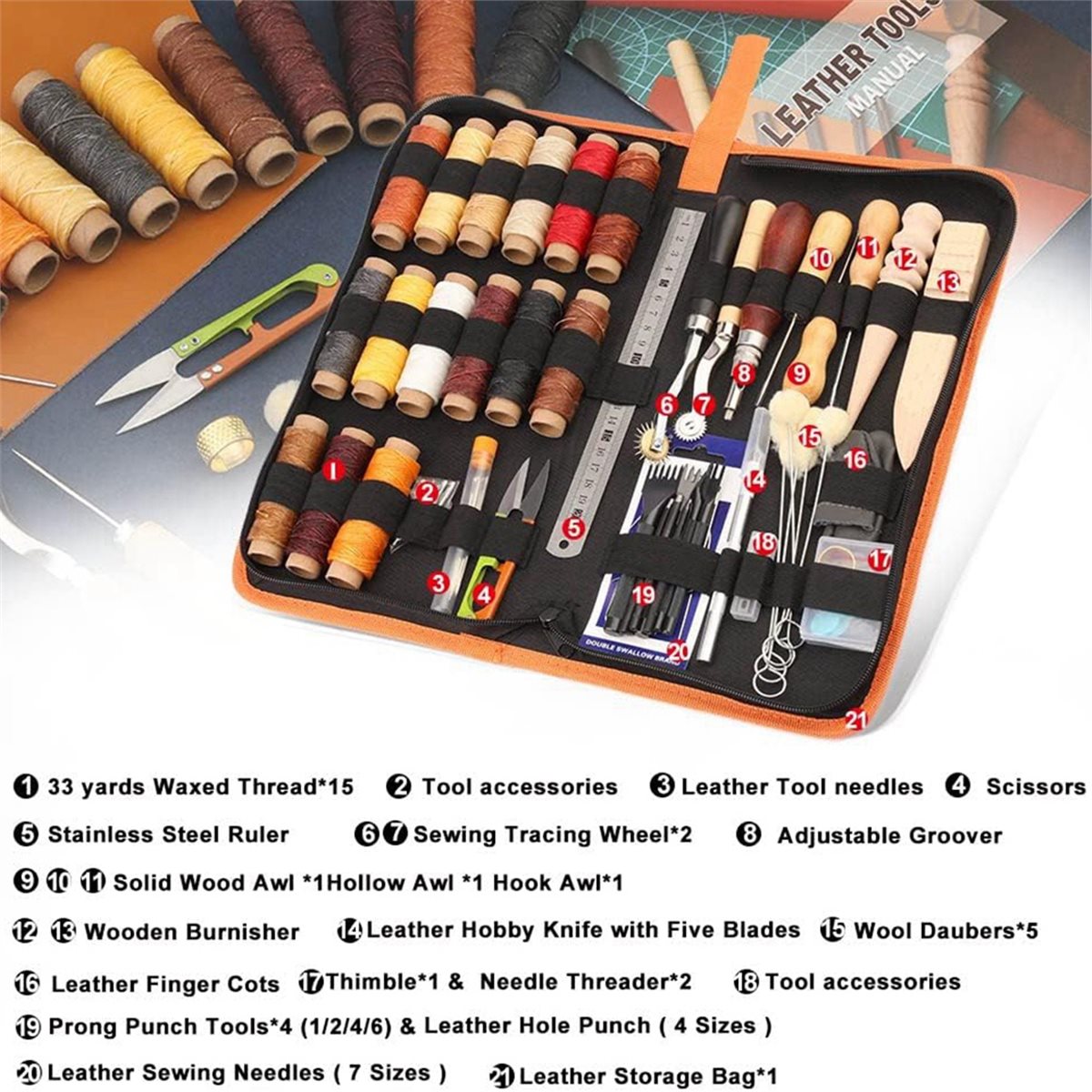 Beginner Leatherwork Kit - طقم أدوات عمل الجلود 66 قطعة