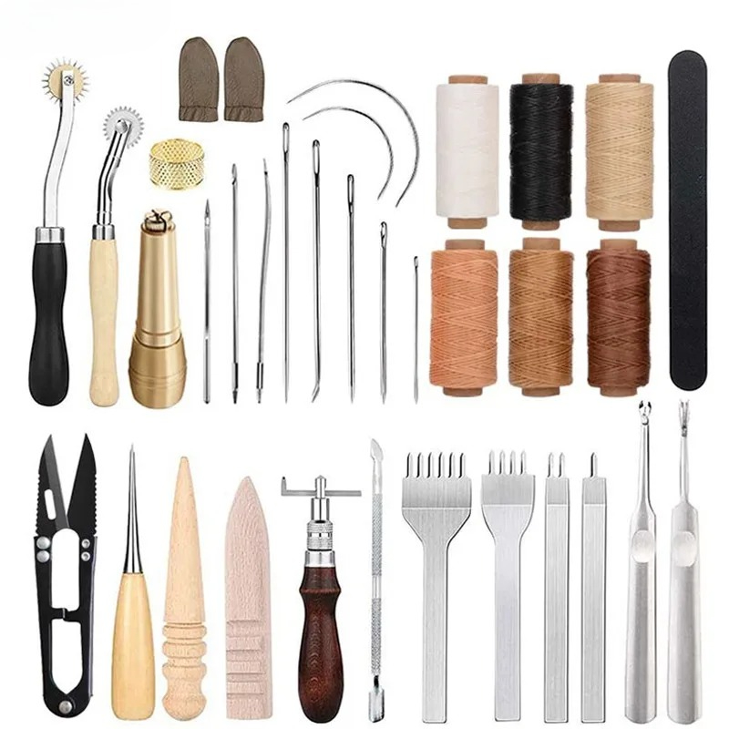 Beginner Leatherwork Kit - 25 قطعة من أدوات العمل بالجلد