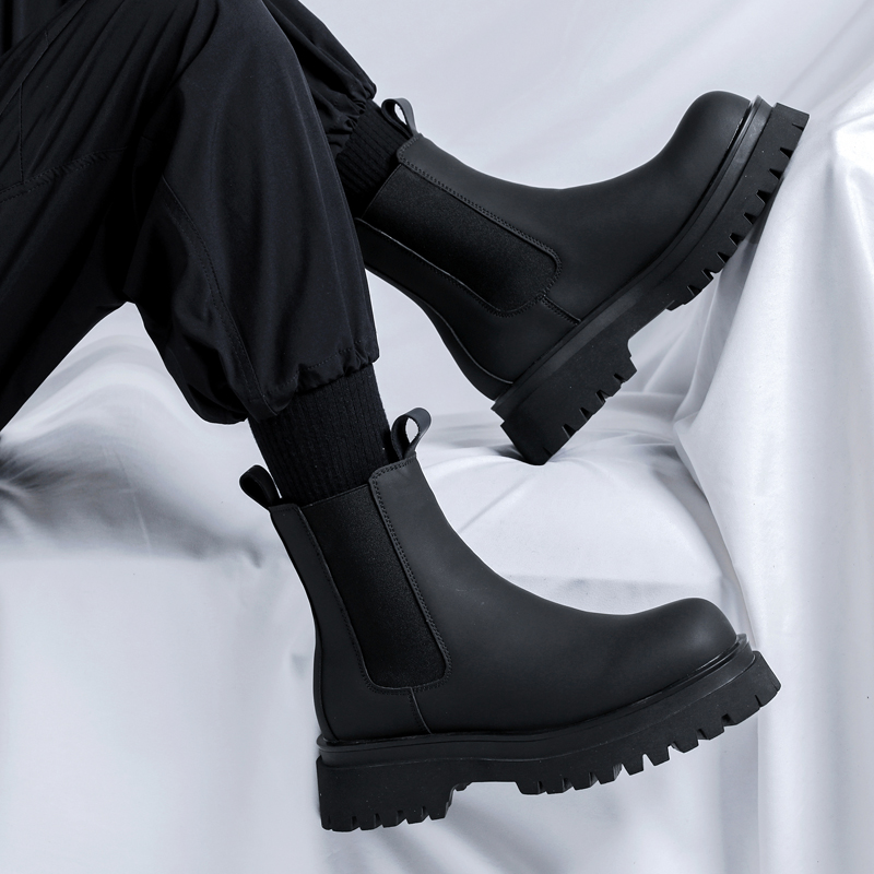 Leather Work Flats - 2026 بوتات رجالية سوداء عالية الرقبة
