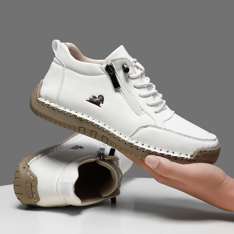 Leather Work Flats - أحذية رياضية نسائية مصنوعة يدويًا من